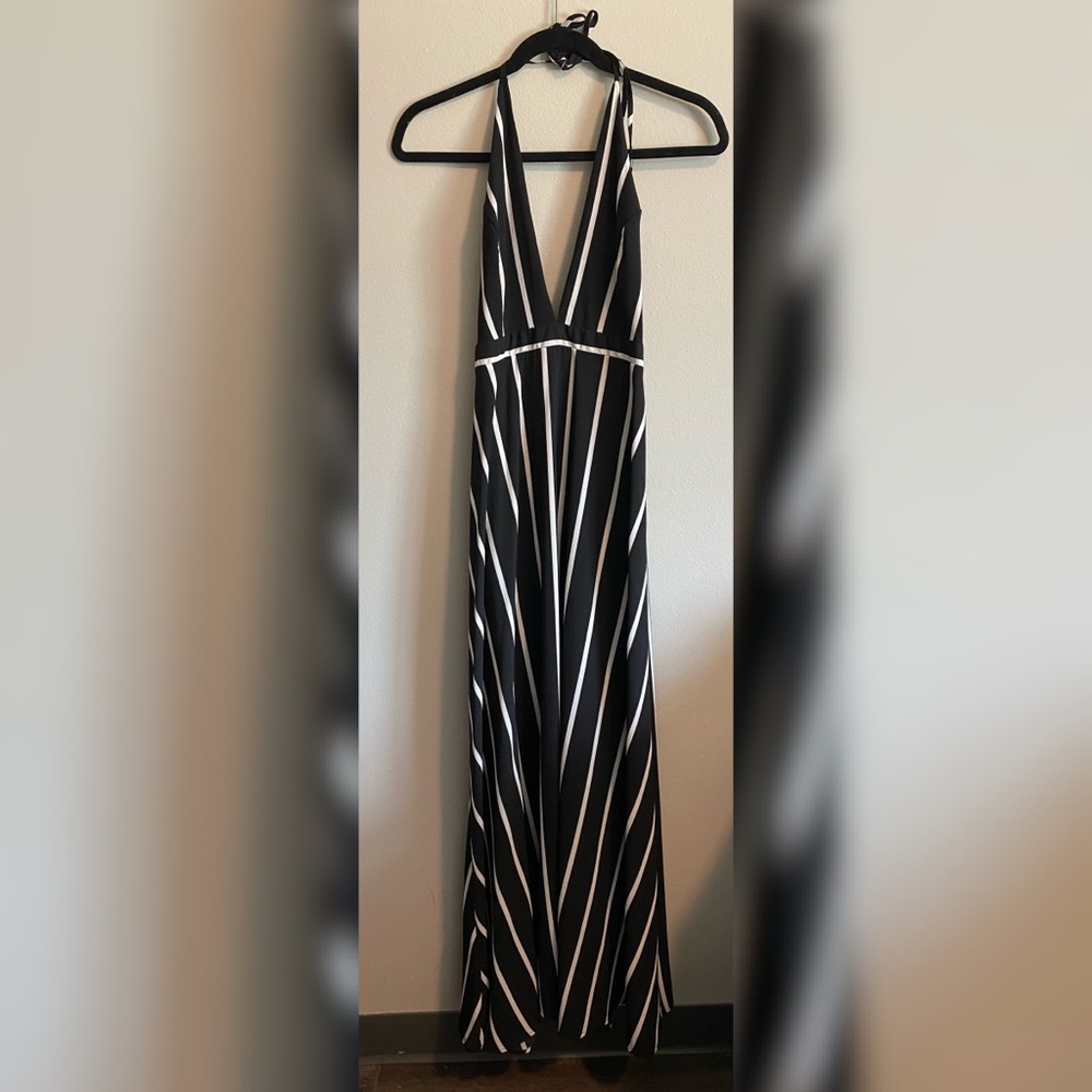 Open back stripped halter dress